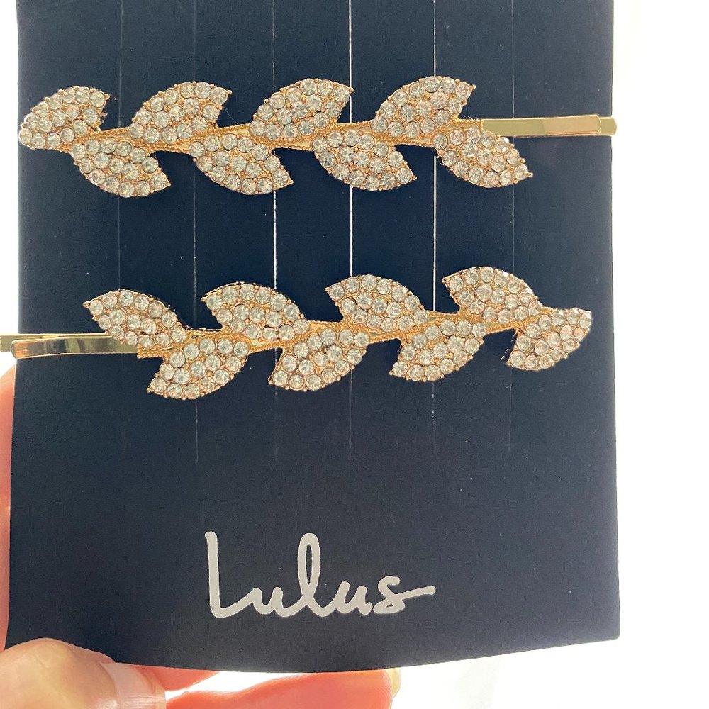 NWT Lulus Gold Rhinestone Leaf Hair Pin Set: Wedding, Formal, Cocktail